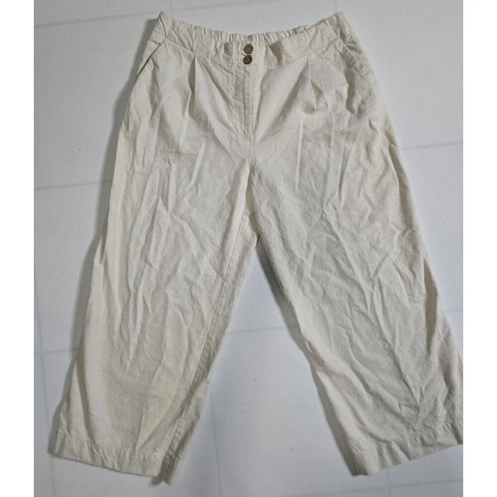 Zara Linen-Cotton Women's Wide Leg Ivory Pants Size L